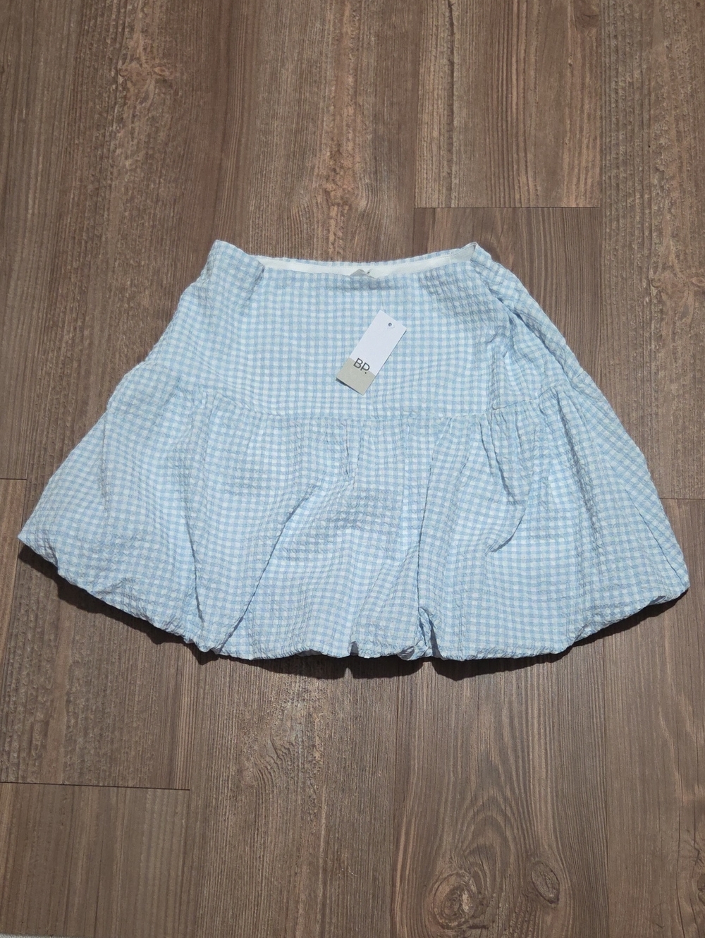 BP Light Blue Gingham Tiered Skater Skirt - Picture 1 of 5